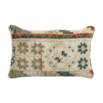 12" x 20" muted carpet rug pillow, faded ethnic turkish yastik pillow - designer cushion