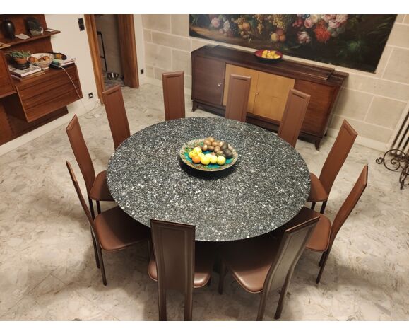 Round Table In Polished Granite 10 Seats Selency Round Table In Polished Granite 10, 10 Seater Round Dining Table With Lazy Susan