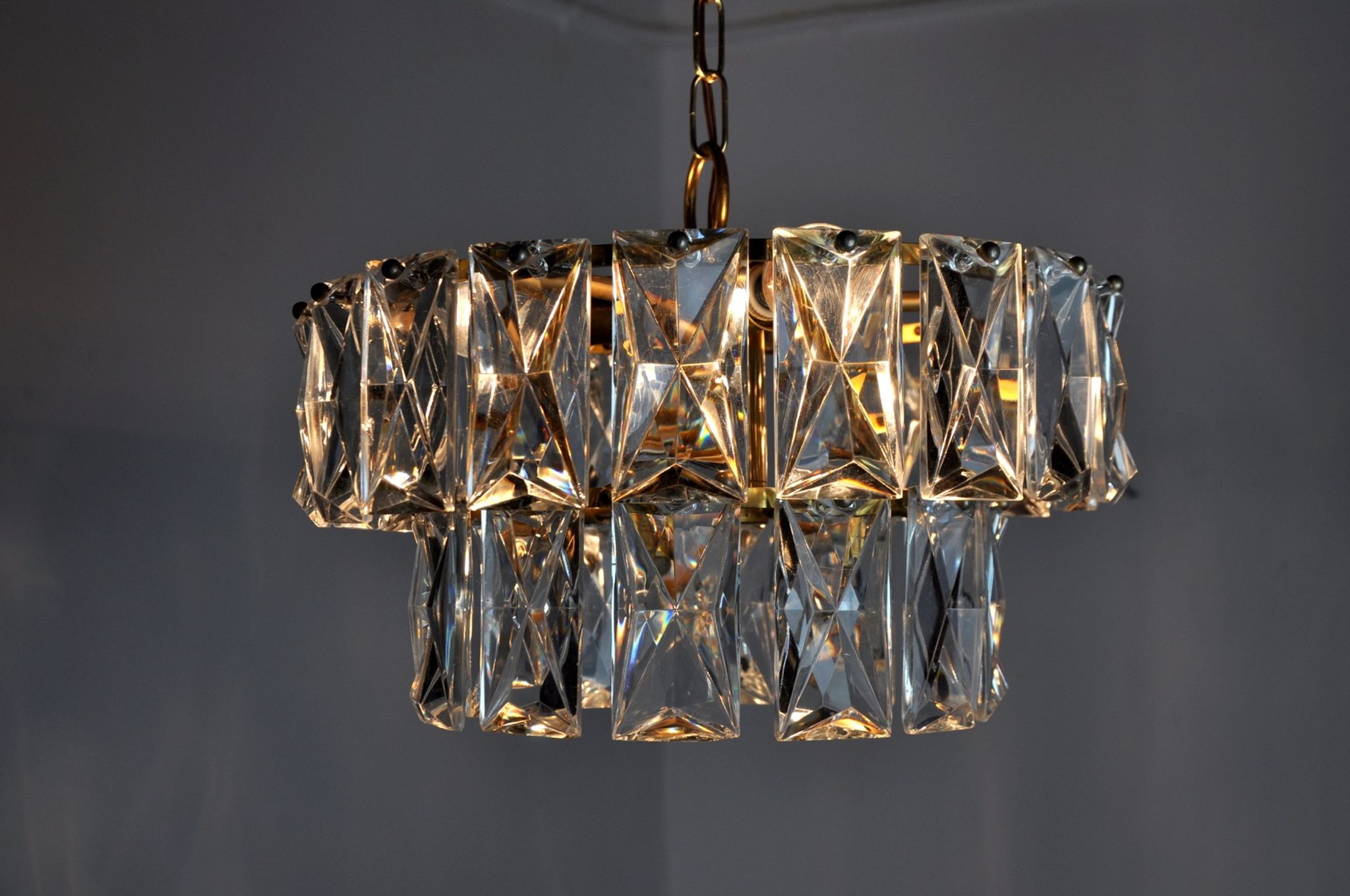 Lustre Kinkeldey 2 niveaux cristaux Allemagne 1970