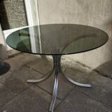 Chromed metal and smoked glass table
