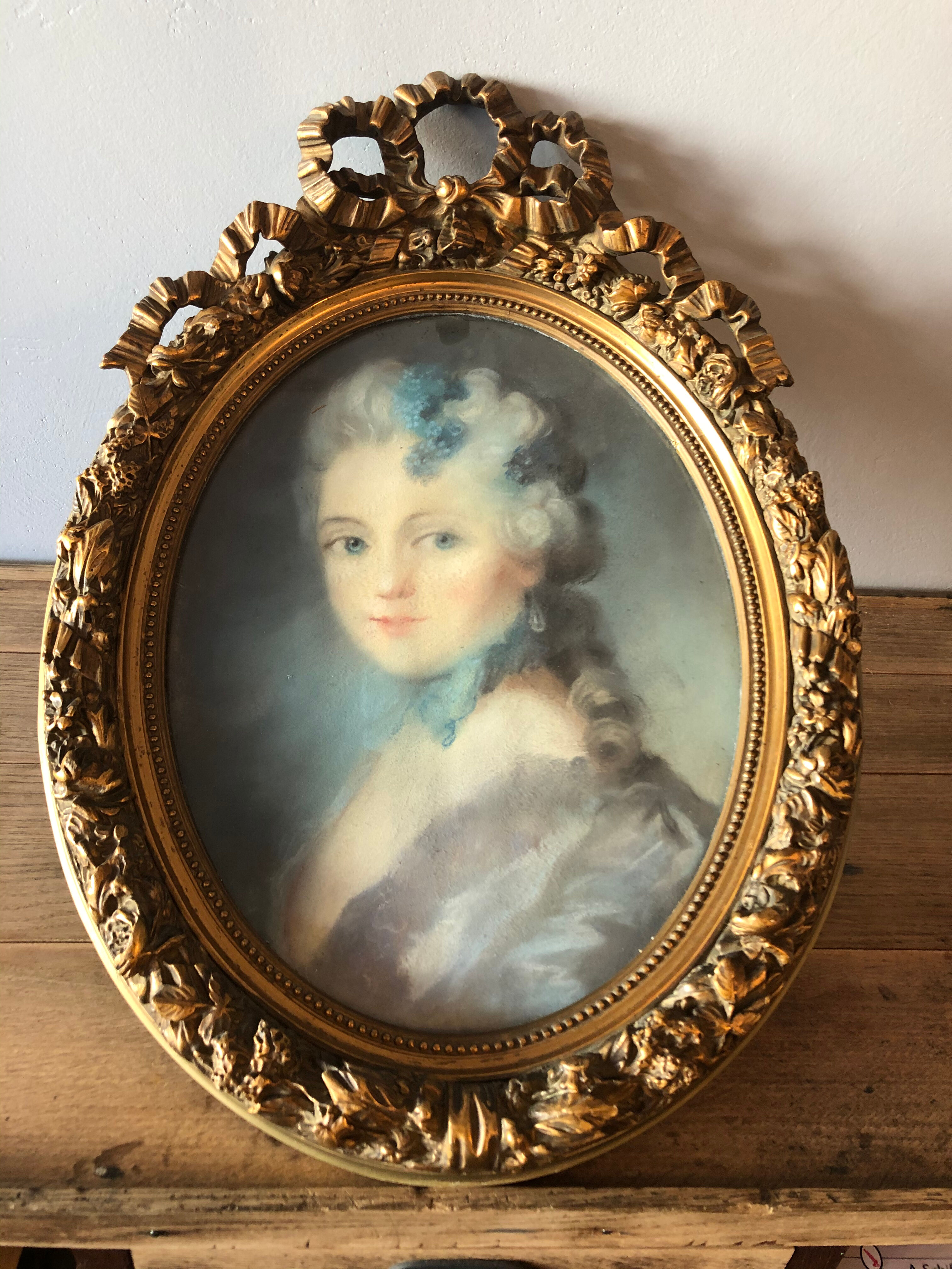 Pastel portrait, medallion frame