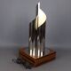 Goffredo Reggiani table lamp, modernist design, chrome metal, wood, 1970.