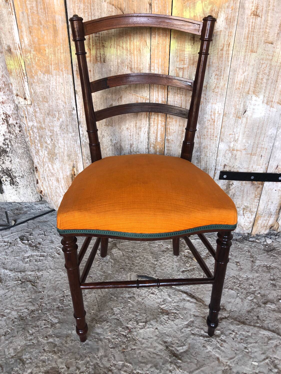 Napoleon 3 style chair black wood & vintage orange fabric