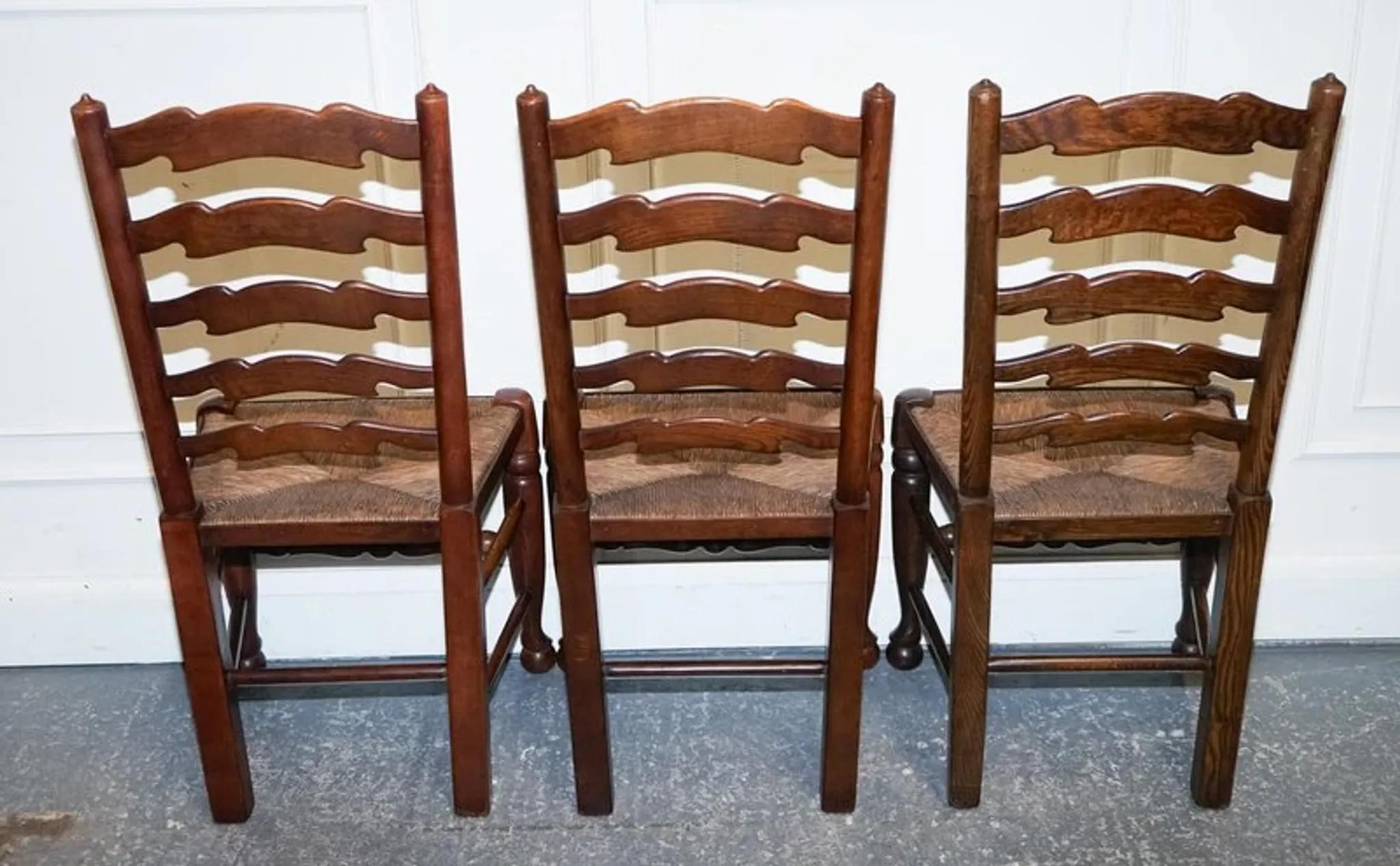 Antique Rush Seat Dining Chairs, England, 1910s, Set of 6