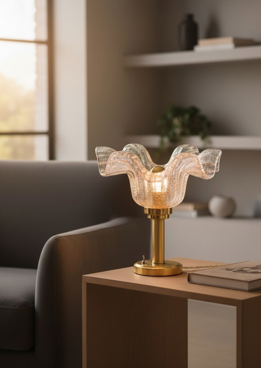 Table lamp "Corolle" – Murano Bullicante glass & patinated brass