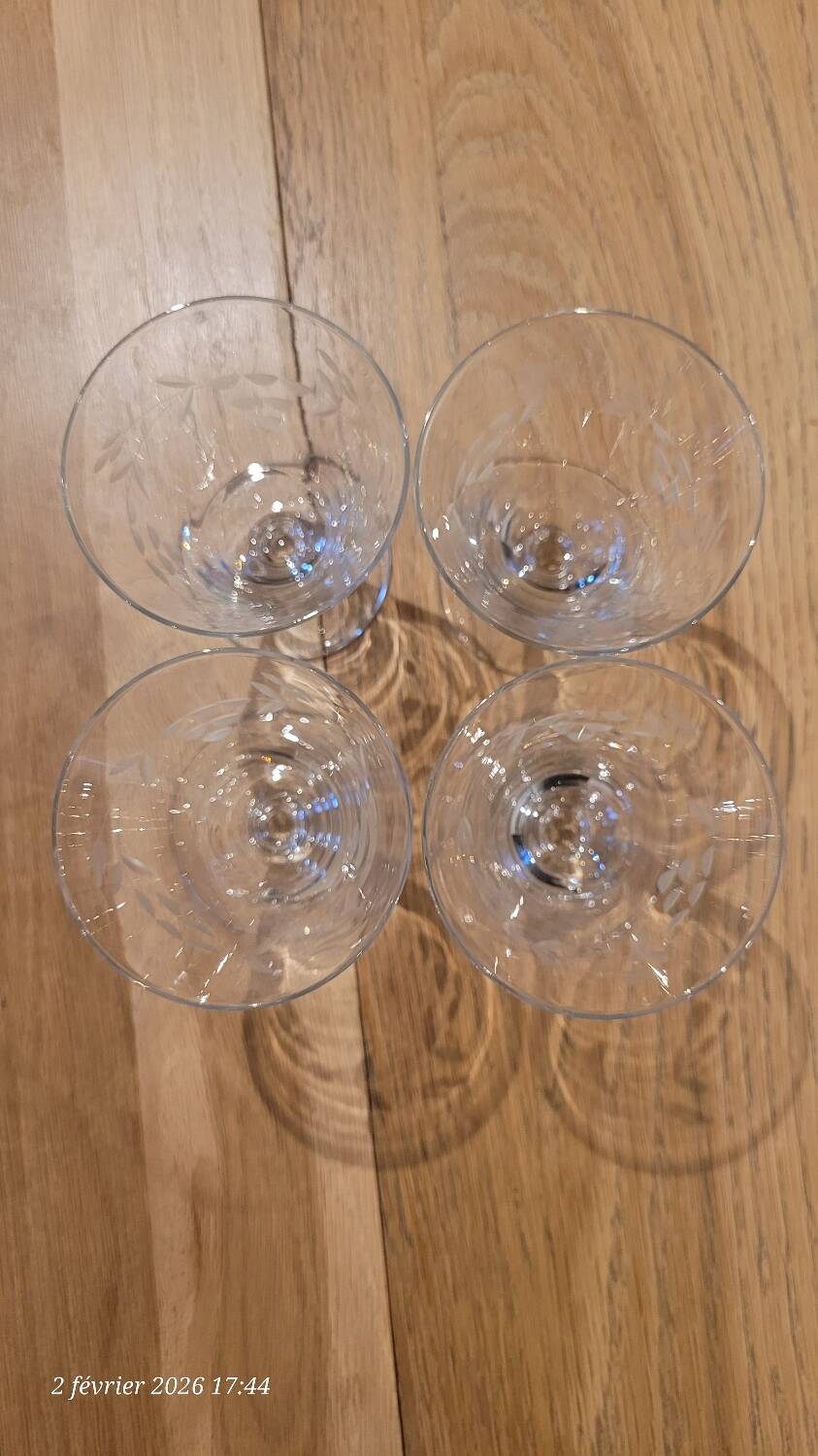4 antique engraved glass glasses
