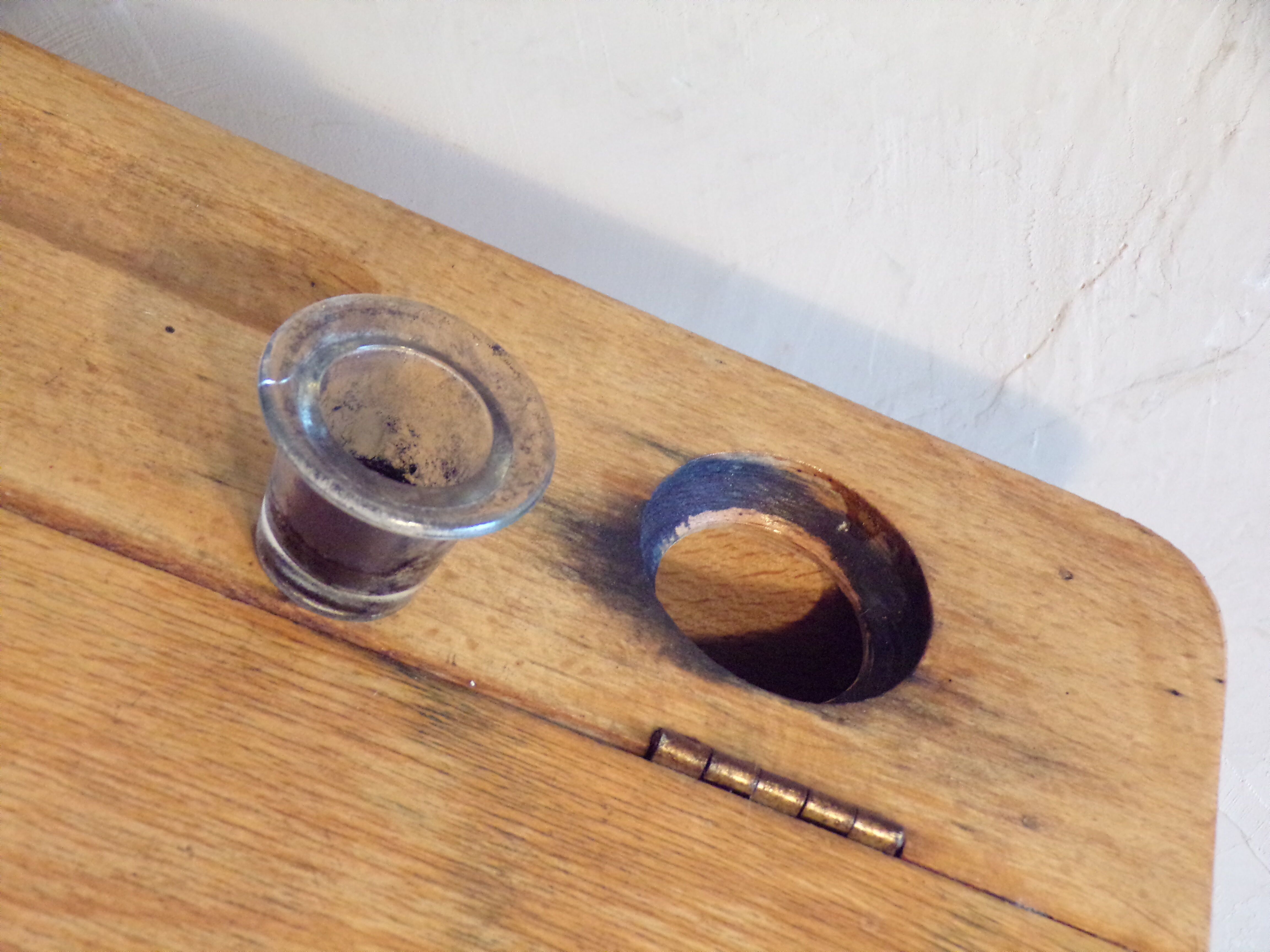 Vintage wood desk with ink