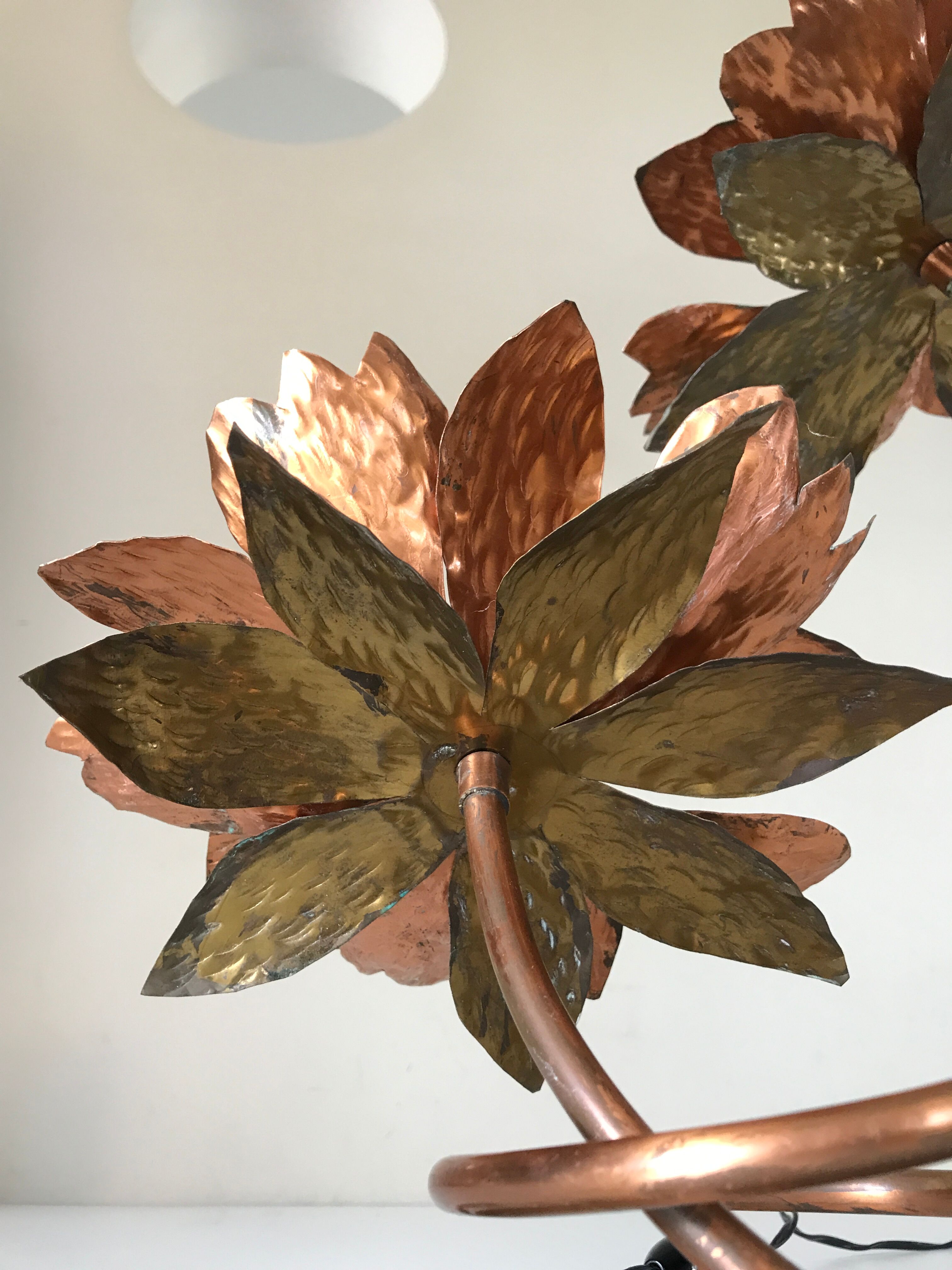 Copper lamp flowers vintage design 70s