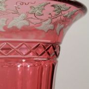 Bohemian red crystal vase decorated with vine leaves, 19th century