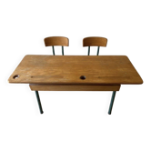 Bureau d’écolier double vintage avec 2 encriers