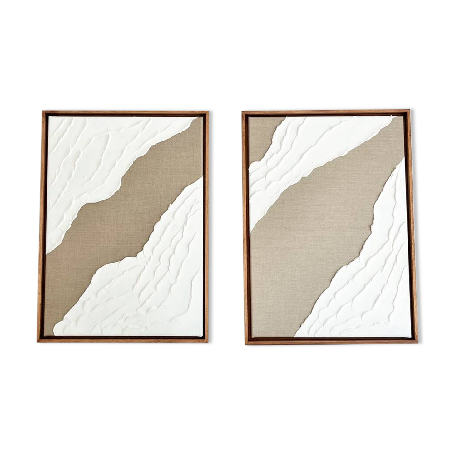 Diptych relief panels in linen and white.