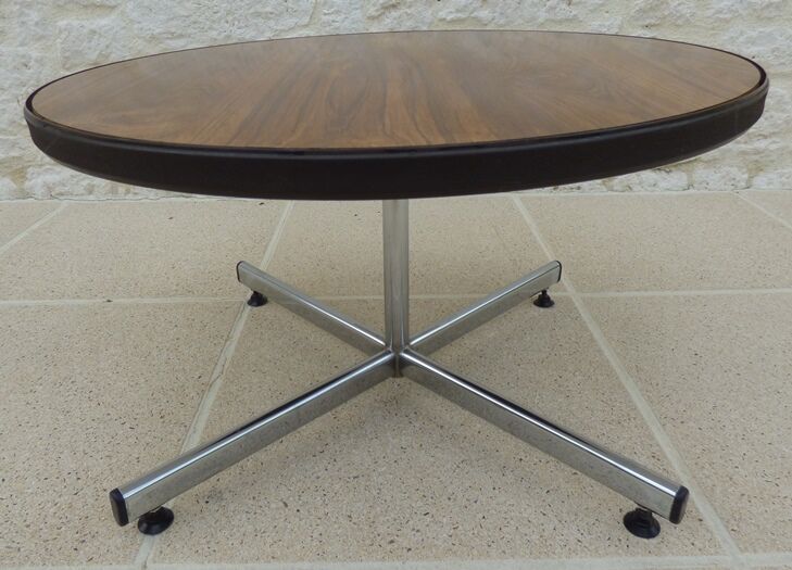 VINTAGE round coffee table in metal and wood