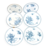 Lot de 6 assiettes fleuris en faïence de sarreguemines modèle flore bleu d 20 et 23cm