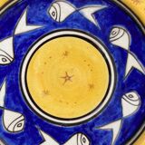 Pair of dishes Safi Dmani ethnic ceramic fish yellow and blue - vintage pottery