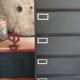 Industrial furniture with 10 metal flaps.