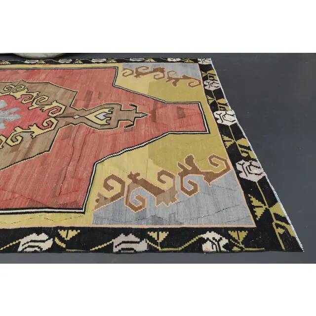 Vintage Turkish Oushak handmade wool cotton pink area rug 172x310