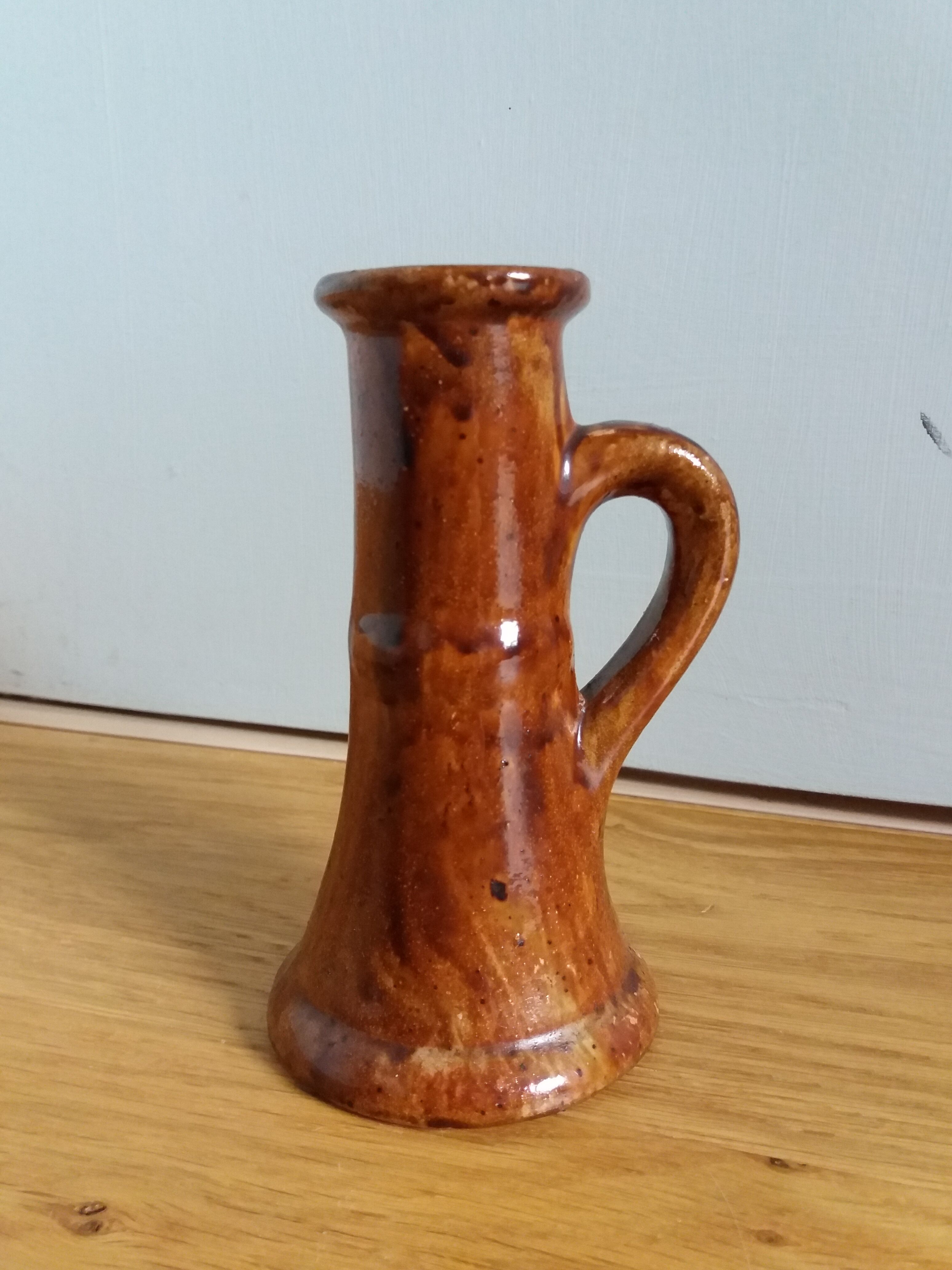 Candle holder glazed stoneware chocolate