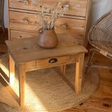 Table basse de ferme ancienne en bois massif brut 1 tiroir
