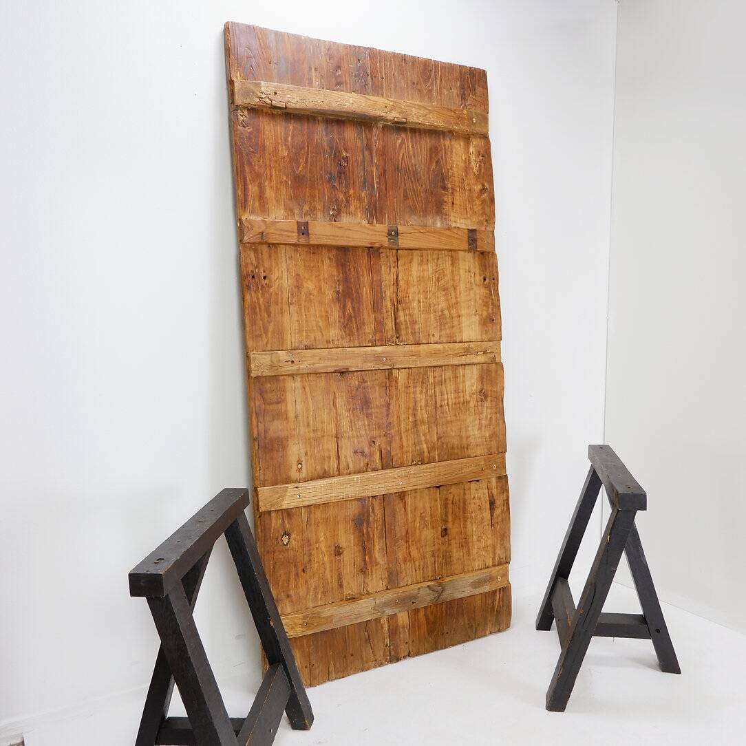 Large dining table wooden doors top mounted on black handles