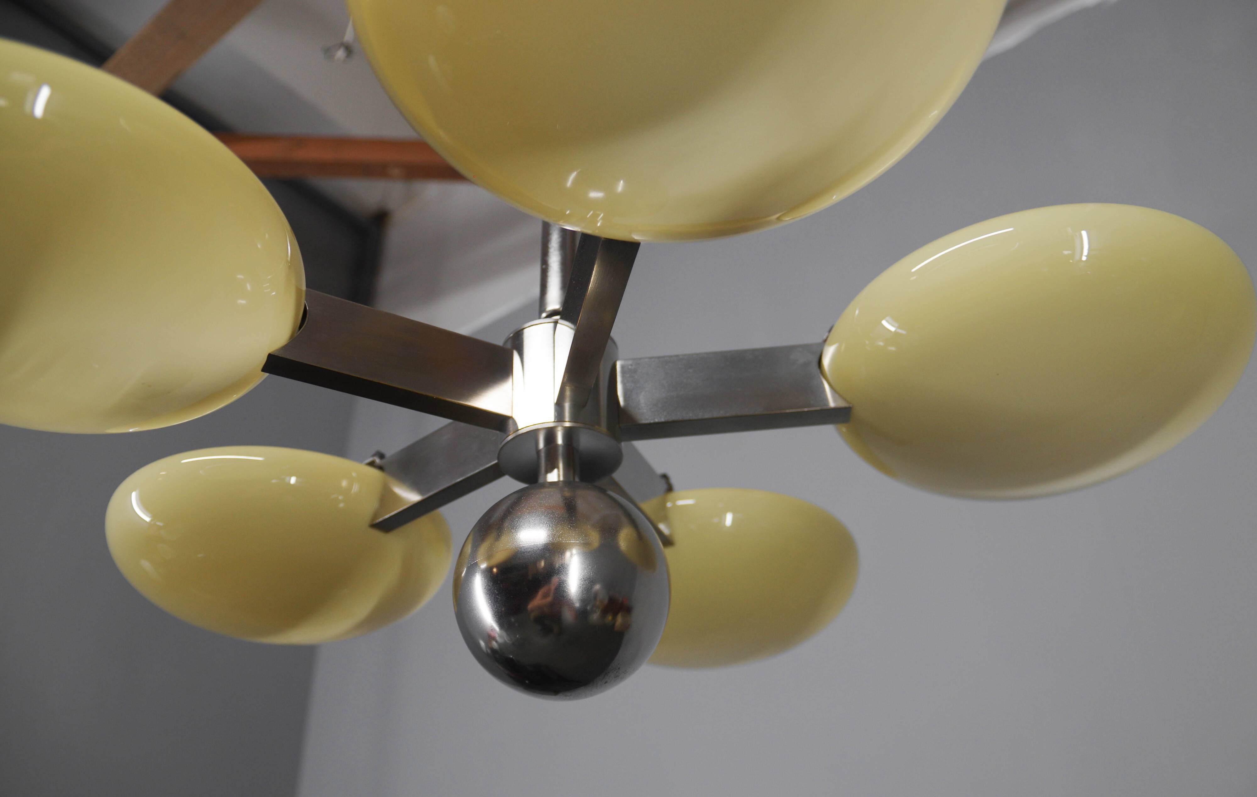 Exceptional Art Deco Functionalist Nickel-Plated Chandelier, 1930s