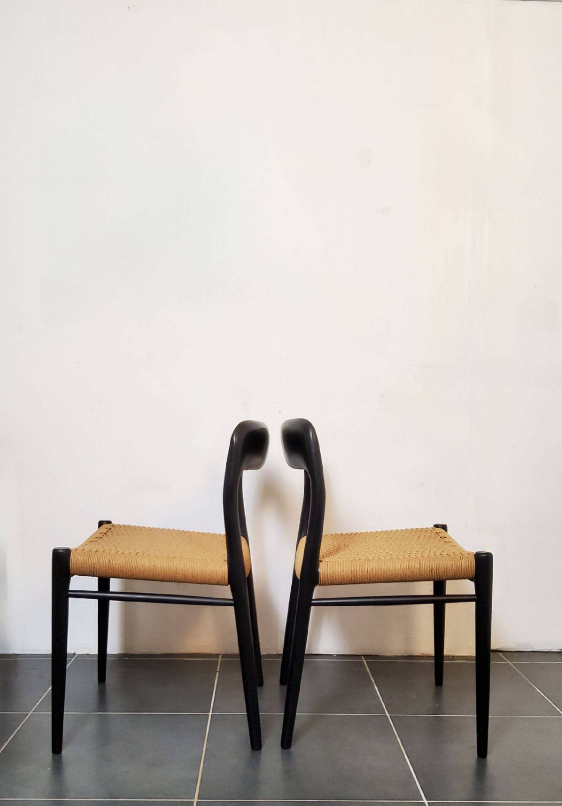 Niels Møller model 75 chair, black, Scandinavian, vintage 1960s.