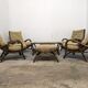 Living room in bamboo and rattan of the 60s/70s (4 armchairs 2 ottomans 1 coffee table + cushions)