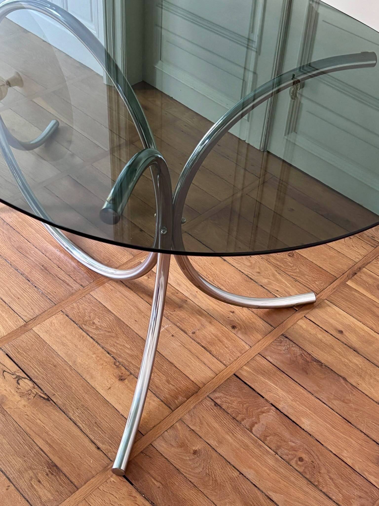 Table verre fumé /chrome vintage 70'