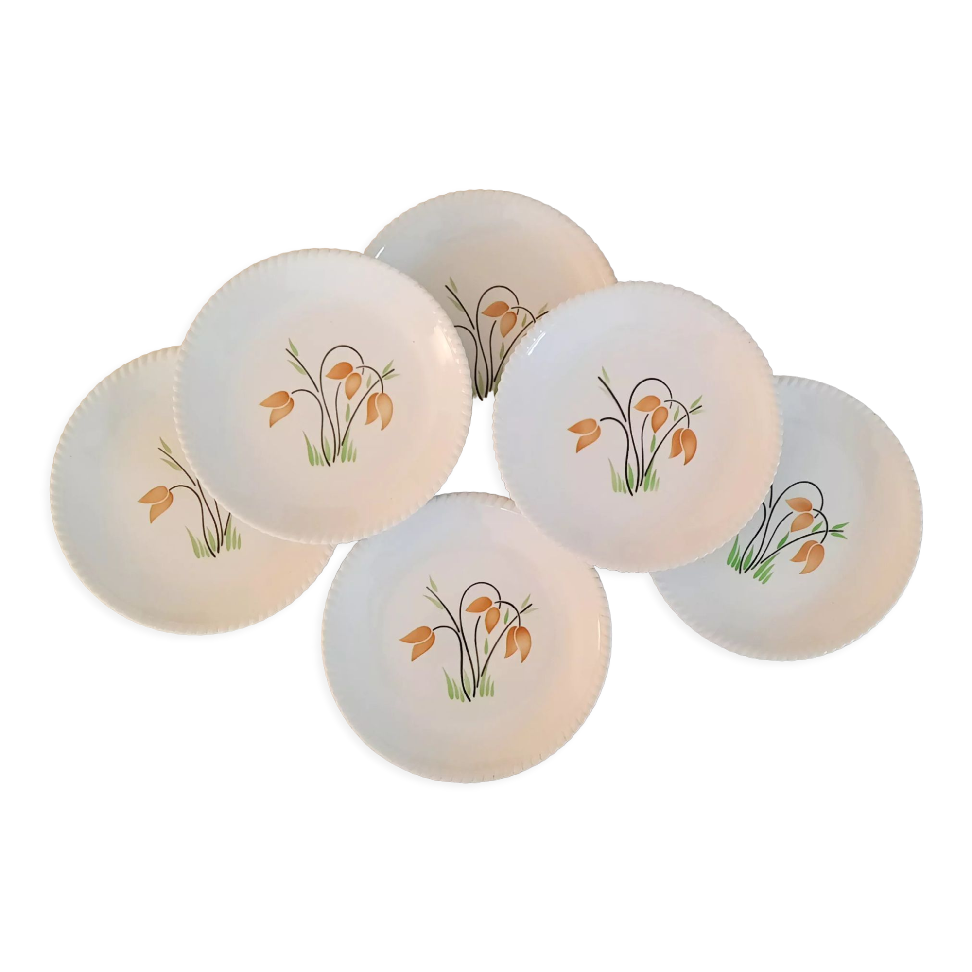 Badonviller Lunéville k&g flat faience plates vintage tulip decor
