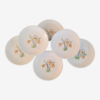 Assiettes plates en faïence de Badonviller Lunéville K & G décor tulipe vintage