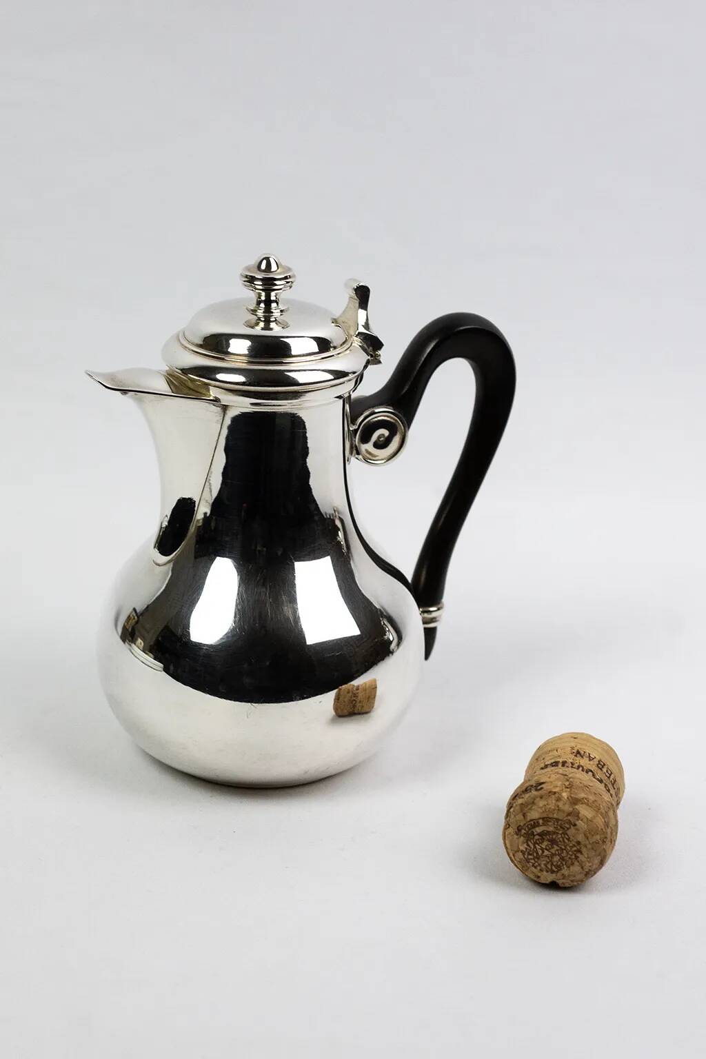 Christofle Gallia selfish coffee pot in silver-plated metal with a wooden handle