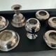 Series of 6 vintage candlesticks in brass and silver metal