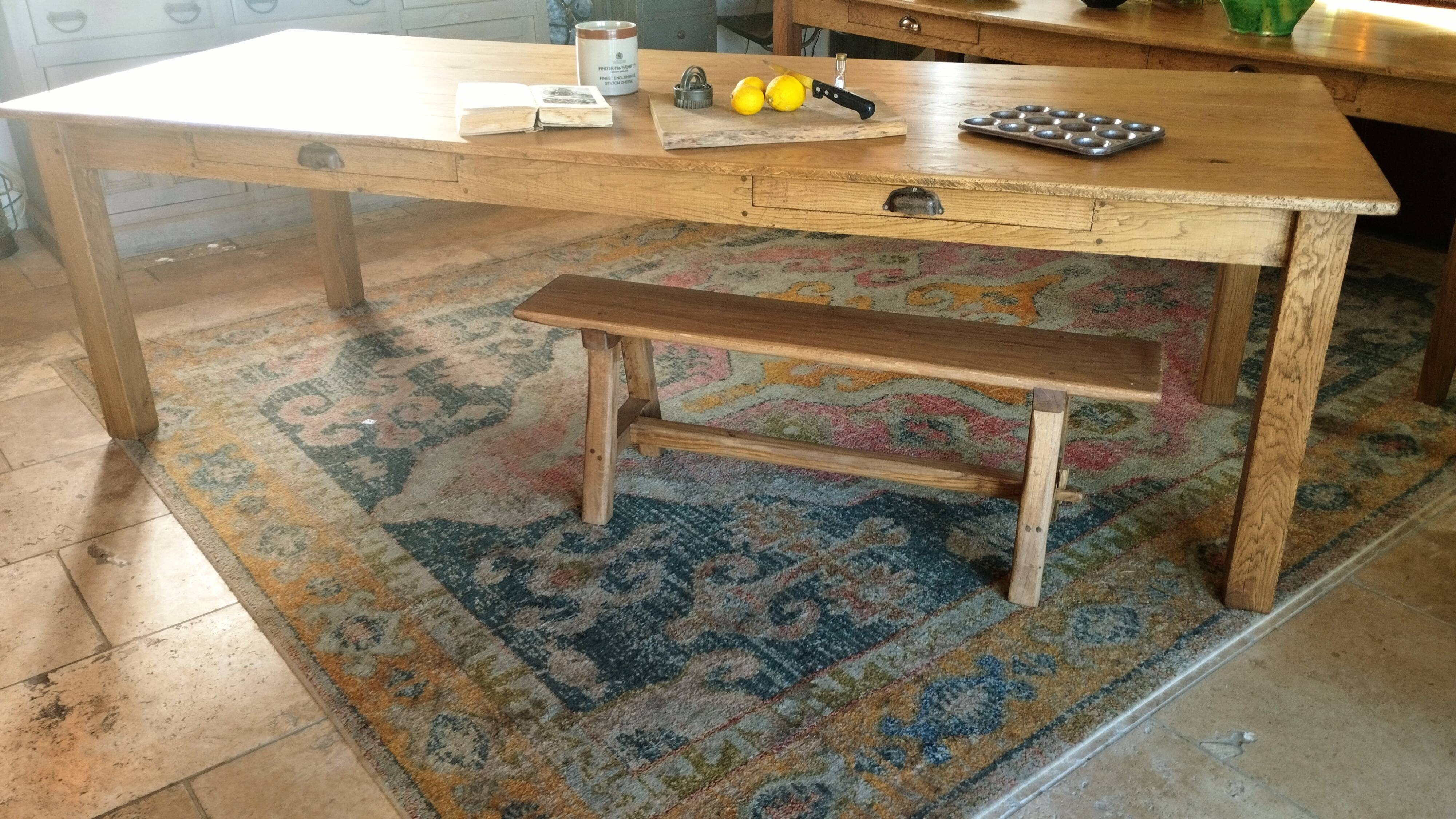 "A frame" bench in solid oak, patinated.