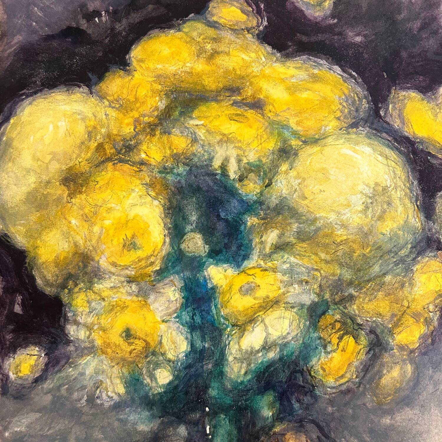 Old painting signed Yellow Ranunculus