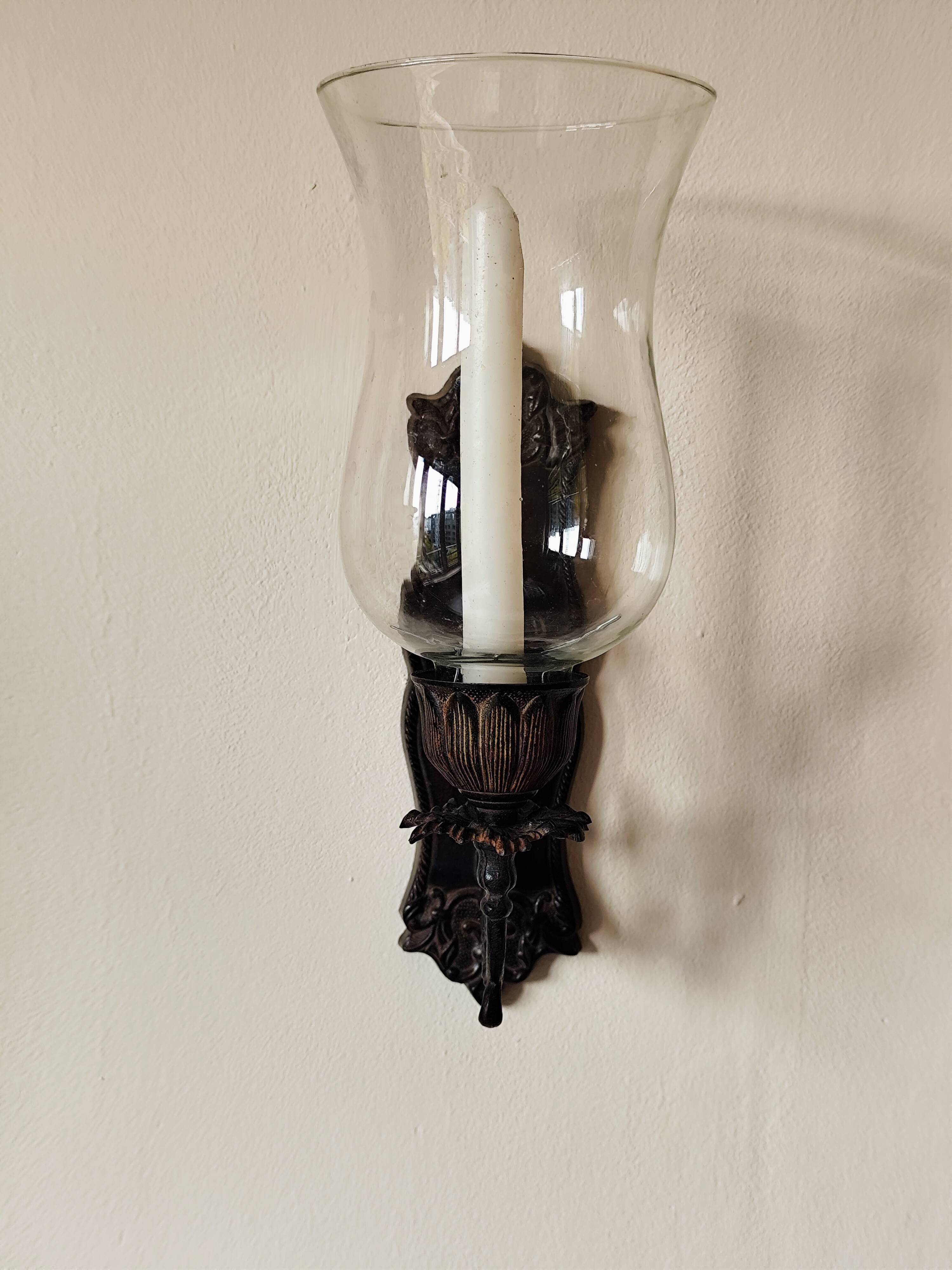 Wrought iron wall light - wall candle holder and glass tulip