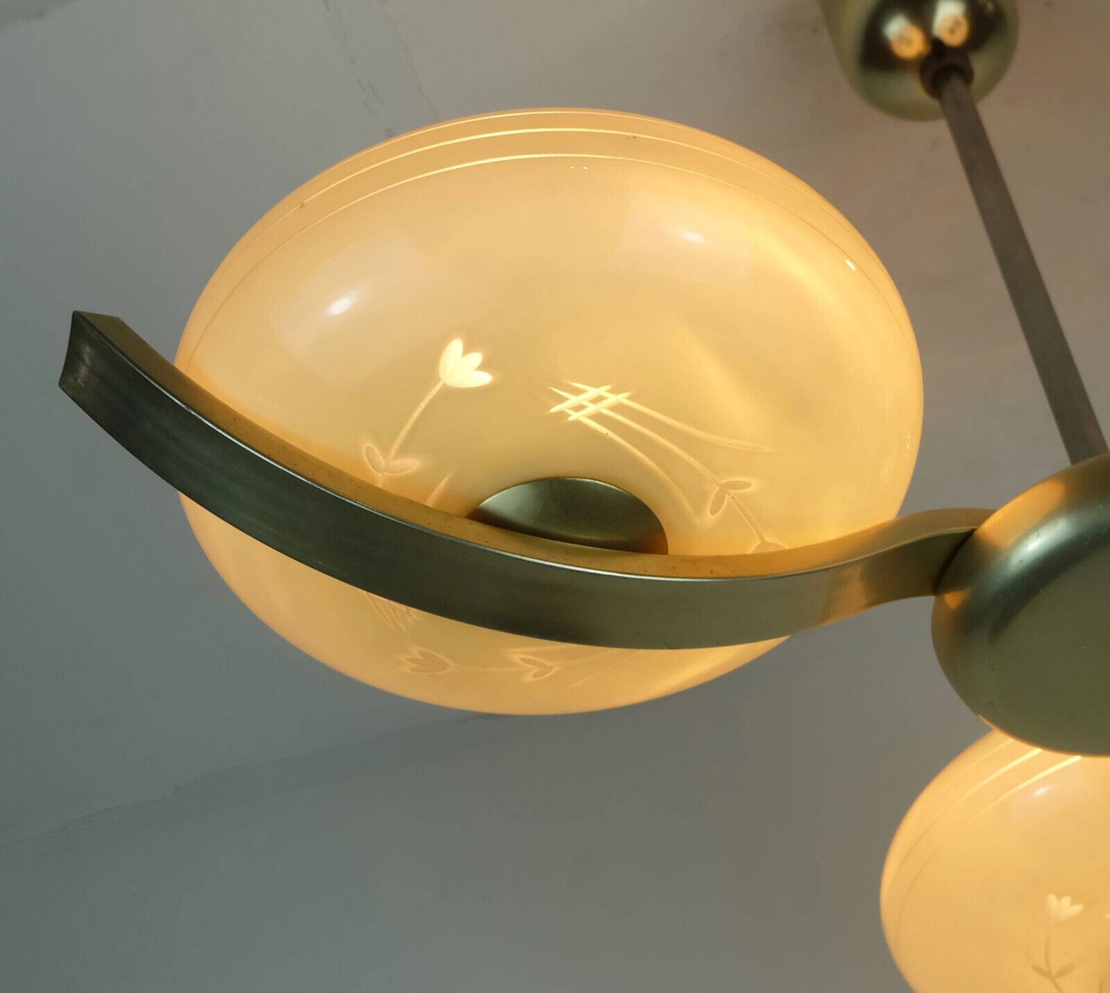 Art deco ceiling light with 3 glass shades 1930s 40s glass and metal 30s avantgarde design