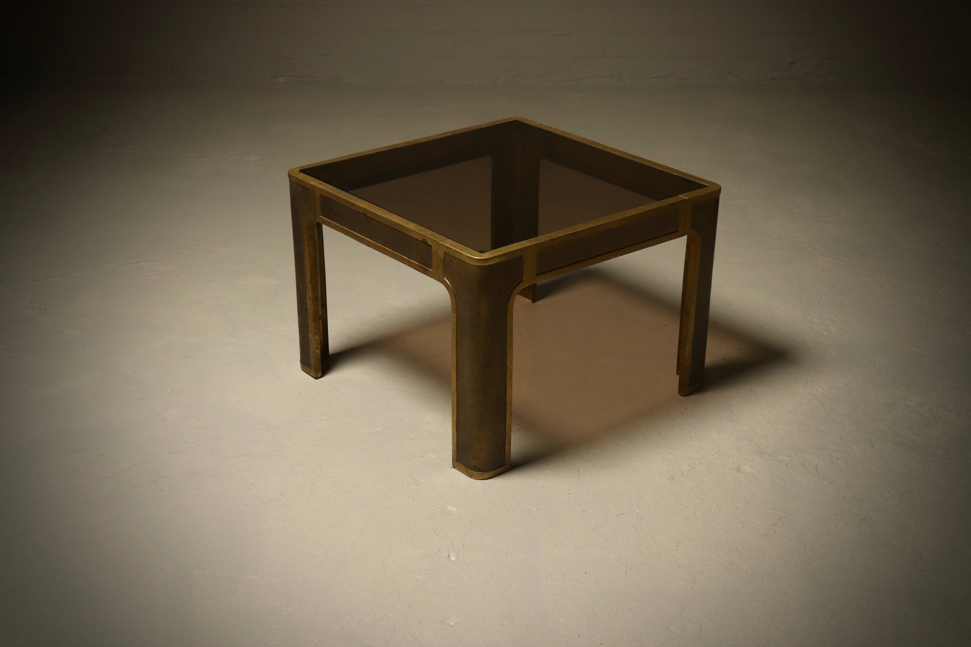 Brutalist Solid Cast Bronze Side Table by Peter Van Heeck Belgium 1970s