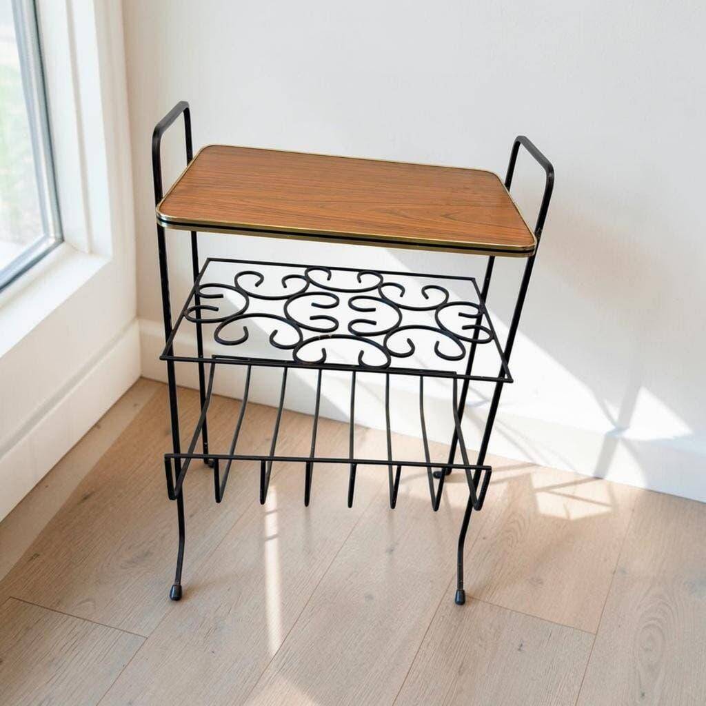 Vintage metal floor shelf / multi-level display / side table