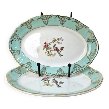 2 Saint Amand butter dishes with bird decoration - Vintage serving dishes