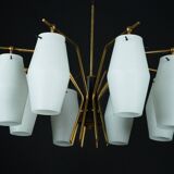 Mid-century chandelier with eight opaline glass shades