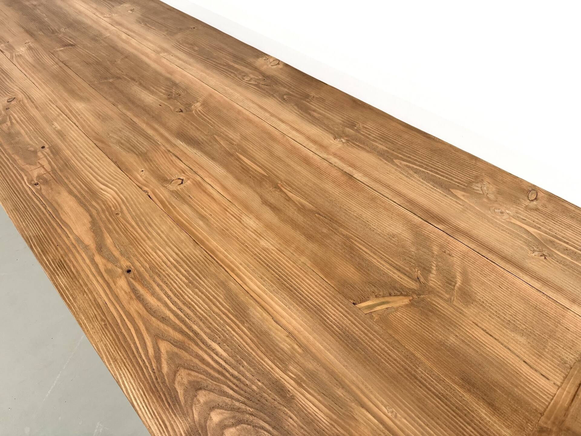 Large refectory table in solid pine and beech, with an X-shaped base.