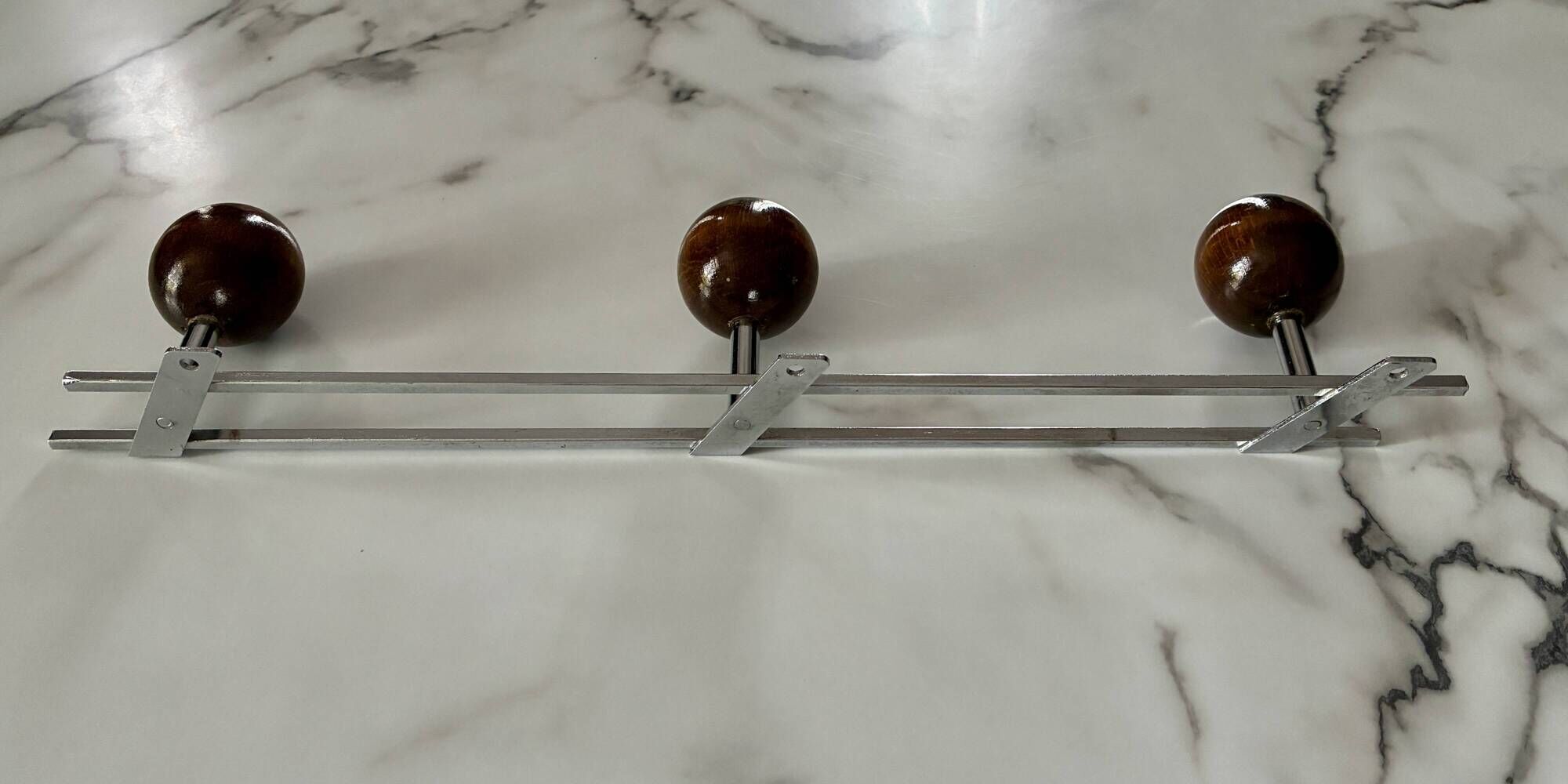 Vintage metal and wood wall coat rack or hook