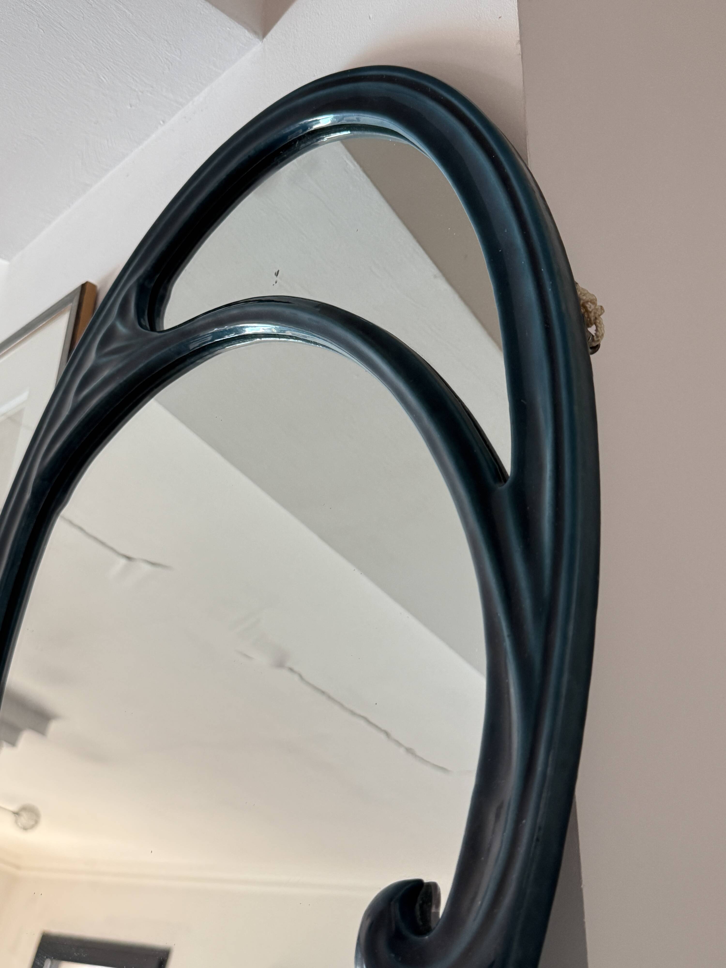 Art Nouveau style mirror in imperial green enamelled cast iron – Circa 1980