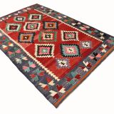 5x9 Red & Green Geometric Tribal Vintage Kilim Rug, 170x267Cm