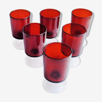 6 old luminarc red foot glasses h10 cm