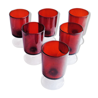 6 anciens verres à pied luminarc rouges h10 cm