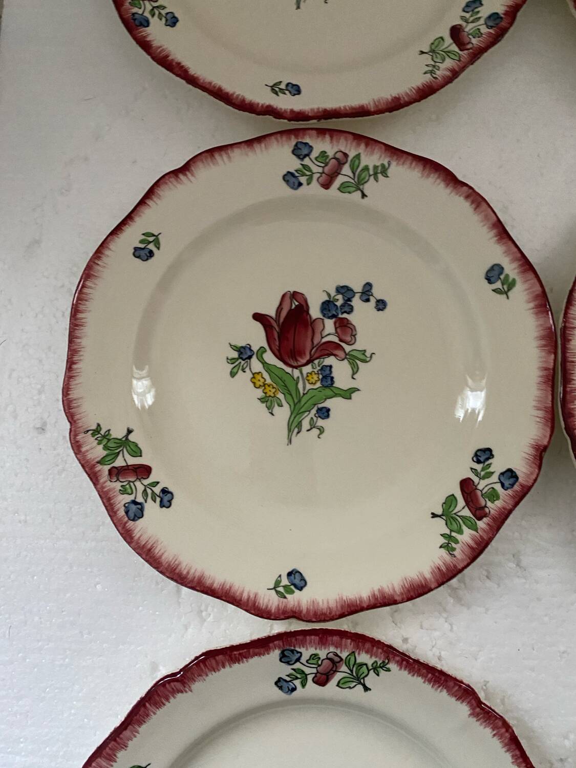 Service 6 assiettes plates gien lorraine fleurs peintes à la main