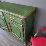 Buffet style Louis XV green and golden cerusé.