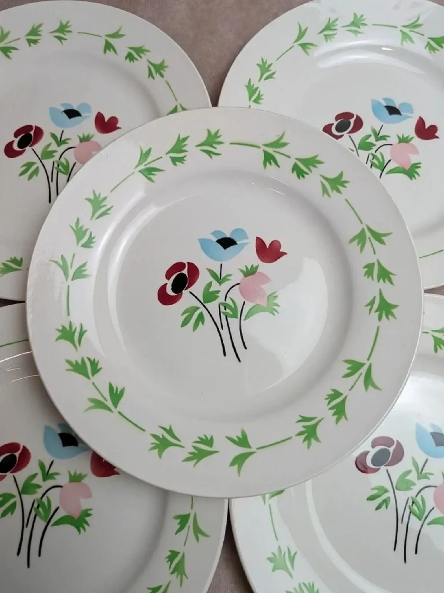 Set of 6 flat plates in ironstone Digoin Sarreguemines – Poupette model – Vintage