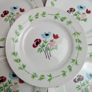 Set of 6 flat plates in ironstone Digoin Sarreguemines – Poupette model – Vintage