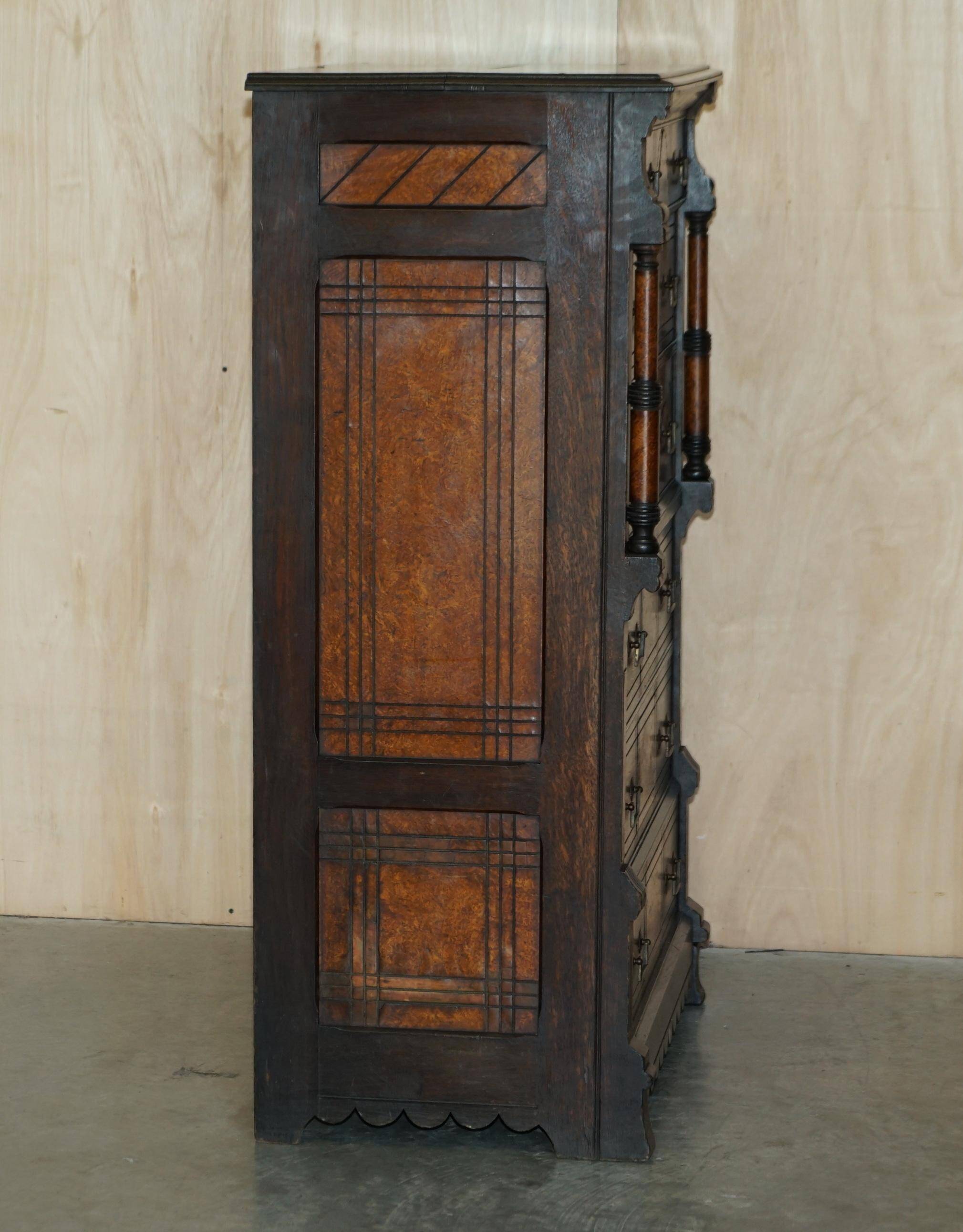 Victorian Wellington chest in figured elm by R Crosby & Son with 160 seal impressions.